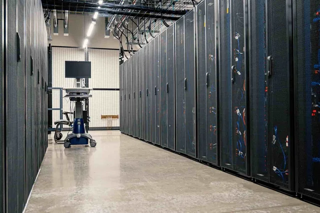Data centre aisle with server cabinets