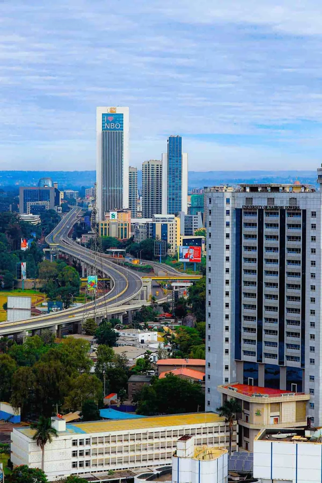Aerial view of Nairobi high-rises and highways
